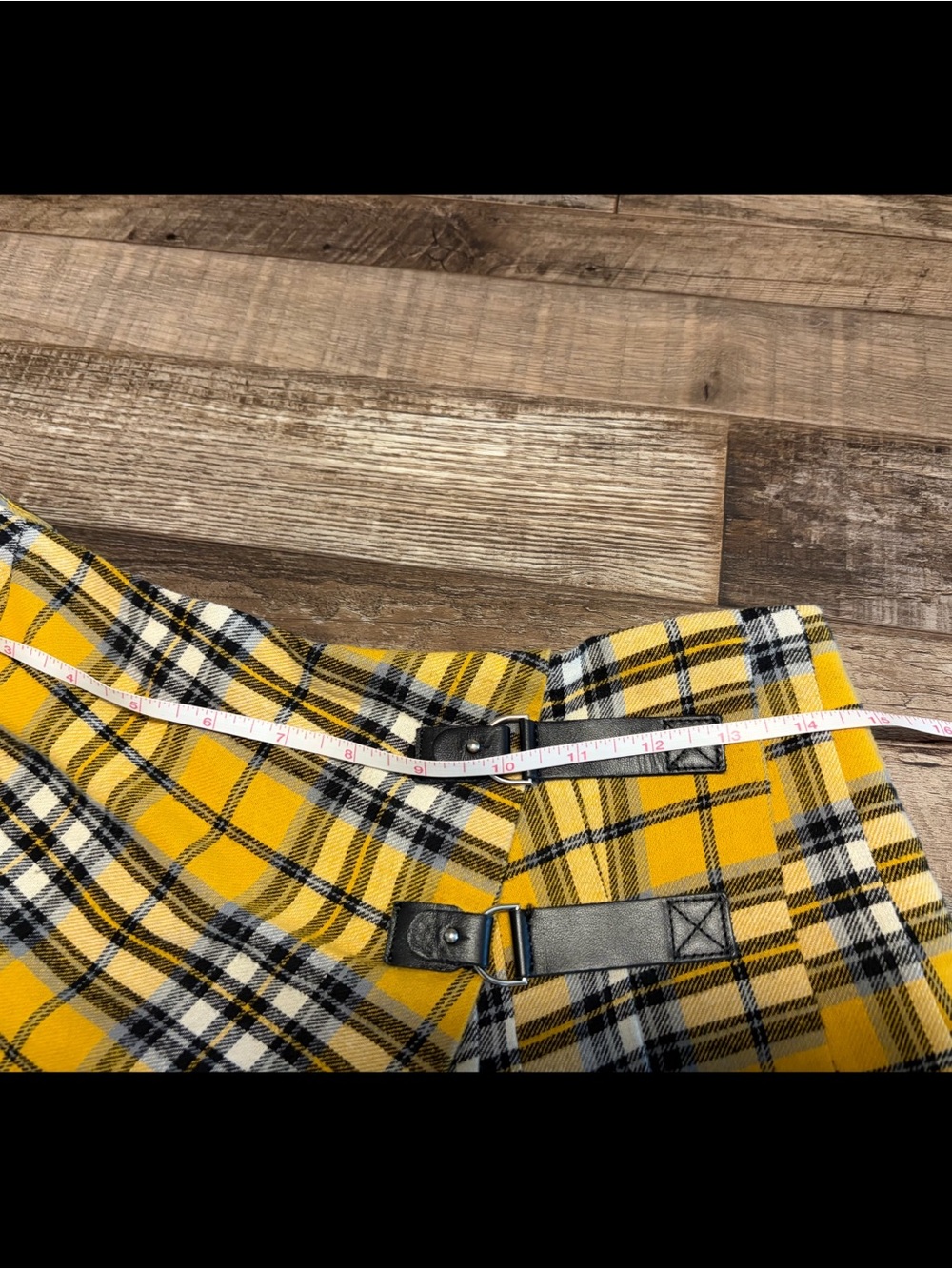 EUC MAJE Yellow Black Plaid Skirt Buckle Detail 38 M 6 - Picture 7 of 8